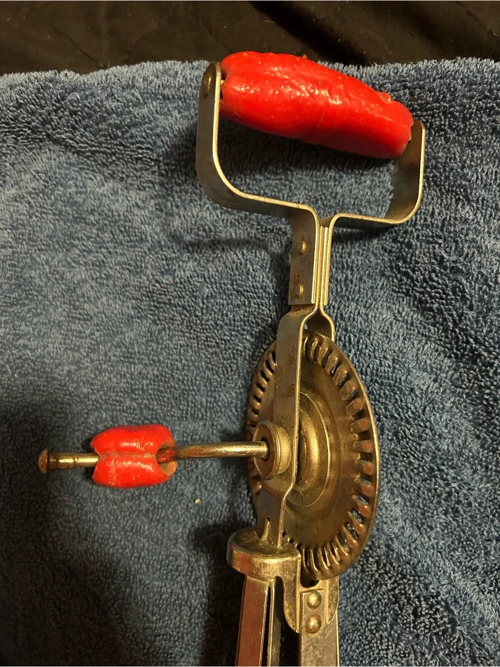 Vintage Hand Crank Egg Beater with Red Handles